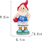 Outdoor Garden Sculpture Sports Garden Gnome with Basketball, 9.5 Inch Decorative Resin Statue, Red and Blue Jersey, Indoor Outdoor Decor A for Basketball Enthusiasts