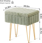 Wimarsbon Faux Mink Fur Storage Ottoman, Modern Soft Footstool, Storage Bench with Metal Legs, Vanity Seat, Fur Stool, Ottoman Coffee Table, Makeup Chair, Vanity Stools for Bedroom (Light Green)