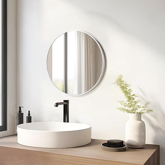 Fabuday Silver Circle Mirror for Wall 20 inch - Round Mirror for Bathroom, Entryway, Living Room, Hallway, Bedroom Decor, Small Matte Frame Mirrors