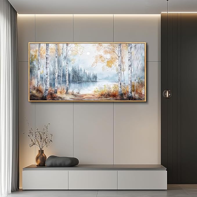 PHAOHUAXM Large Canvas Wall Art For Living Room Wall Decor For Bedroom Office Decorations Trees Forest Landscape Painting Lake view Wall Pictures Modern Room Home Decor Artwork Wood Framed 24x48 In