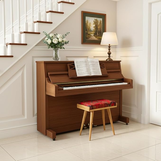 Walnut Ottoman Stool for Living Room | Versatile as a Piano Bench | Ideal Bedroom Bench | Functional Footstool Bench | Oriental