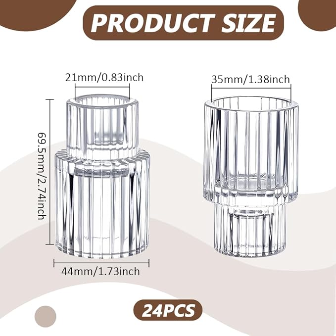 24 Pcs Taper Glass Candlestick Holders, Small Candle Stick Holder Wedding Decor Table Centerpiece Bulk for Christmas Party Living Room Dinner Home Bridal Showers Decorations