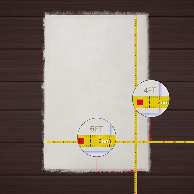 AMTOVO Faux Fur Sheepskin Rug for Living Room, 4 x 6 ft White Fluffy Area Rug for Bedroom, Playroom, Luxury Room Decor, Rectangle