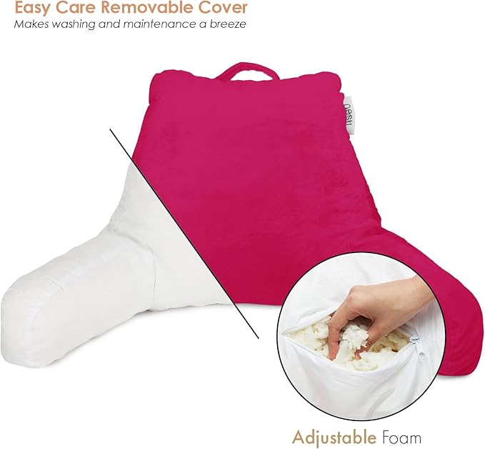 Nestl Reading Pillow for Kids, Small Bed Pillow, Back Pillow for Sitting in Bed, Memory Foam Chair Pillow, Reading & Bed Rest Pillows, Hot Pink Back Pillow for Bed, Arm Pillow with Pockets