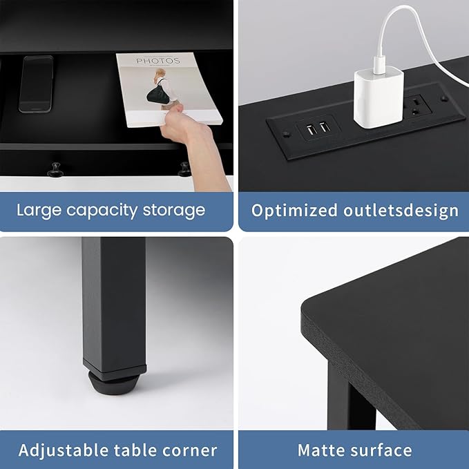 3 Wooden Drawers Nightstand, 27 Inch Wide Night Stand Set 2 with Charging Station and Adjustable Drawers, Small Dresser for Closet, Bedside Table for Living Room/Bedroom/Office, Black.