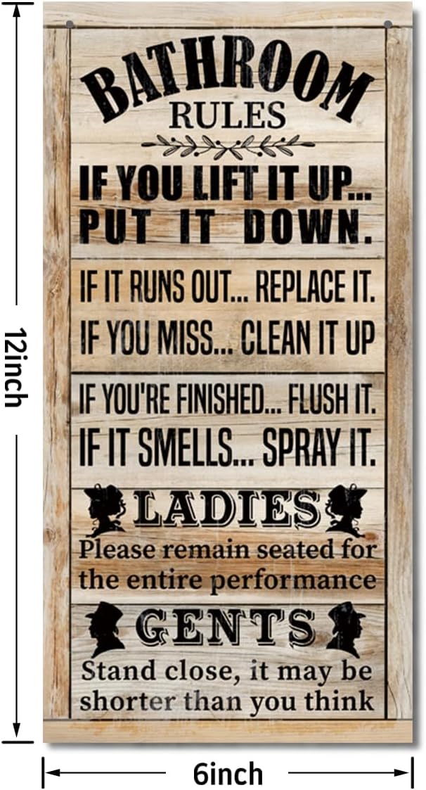 Rustic & Funny Bathroom Signs - Western & Farmhouse Bathroom Rules Wall Decor E1