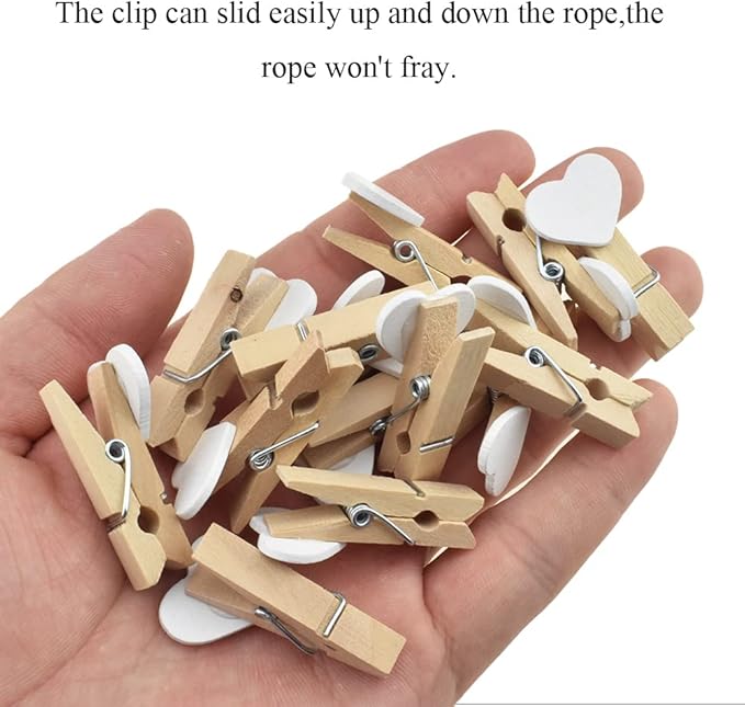 HAHIYO Heart Painted Mini Wooden Clothespin Clip Photo Paper Holders 1.38inch Tight Clamp Not Fray Rope Post Notices Handy Read for Hanging Postcard Wedding White 50PCS