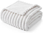 Amélie Home Faux Fur Throw Blanket for Couch, Cozy Fuzzy Fluffy Fur Luxurious Soft Striped Plush Gift Blankets for Family Sofa Chair Bed Living Room Bedroom, 60"x80", Ivory