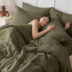 JOLLYVOGUE Full Comforter Set, Ultra-Soft Bed in a Bag Full Size 7 Pieces, Oeko-TEX Certified Bedding Set with Down Alternative Comforter, Sheets, Pillowcases & Shams, Olive Green
