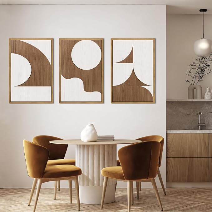 Large Abstract Brown and Beige Wall Art Set Modern Geometric Wood Grain Wall Decor Minimalist Neutral Mid Century Artwork Bohemian Art Decor for Living Room Bedroom Office-16x24Inch x3