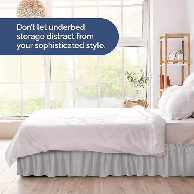 Wrap Around Dust Ruffle Bed Skirt - French Grey - Twin/Twin XL Size Beds w/ 12 Inch Drop - Easy Fit Elastic - Adjustable Pleated Bedskirt w/Brushed Fabric - Wrinkle Free, Women, Men, Kids & Teens