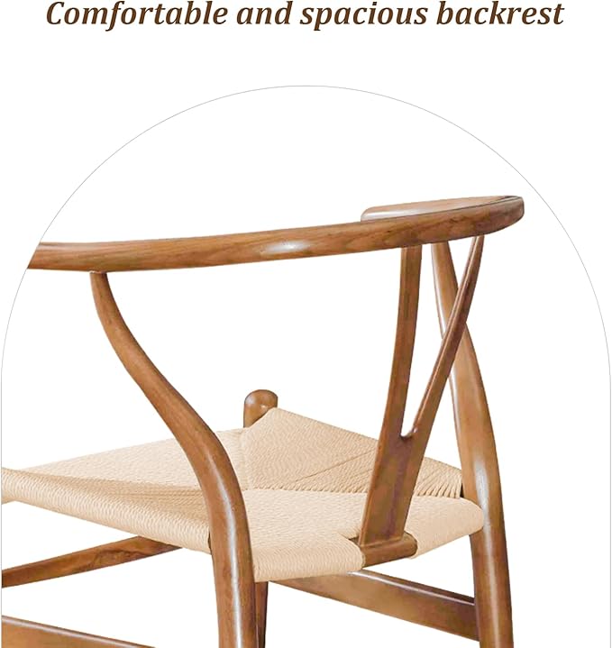 Wishbone Chair Natural Solid Wood Dining Chair/Hans Vegner Y Chair Rattan and Wood Accent Armrest Chairs (Ash Wood - Walnut)