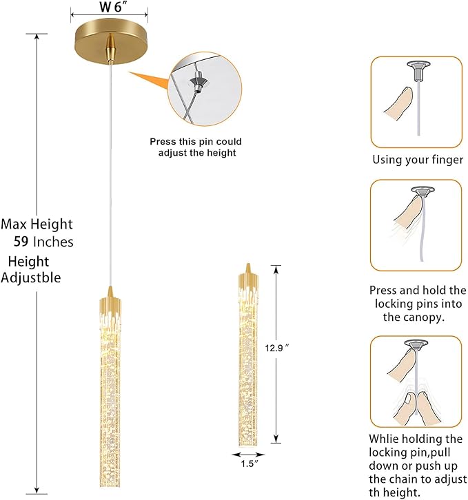 Mini Chandelier Modern LED Gold Pendant Lights for Kitchen Island Small Crystal Hanging Light Dimmable 2700k-6000k