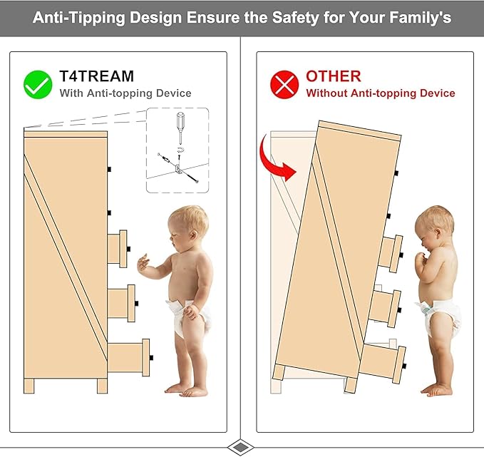 T4TREAM 7 Drawers Dresser Chests for Bedroom, Wood Vintage Chests of Drawers, Rustic Dressers Chset Organizer for Bedroom, Living Room, Hallway, Cherry