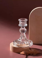 6 Pack Glass Taper Candlestick Holders, Clear Candlestick Holders, 4" H Stripe Crystal Candle Holders Decorative Candle Stand Centerpiece for Wedding, Festival, Dinning Party Table Decor