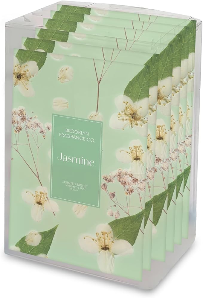Brooklyn Fragrance Co. Spring Florals Sachet Bags – Jasmine Scented Pouches – Perfect Aroma for Drawers, Closets, Cars and Bathrooms – Long-Lasting Fresh Scent Sachets (6- Pack)