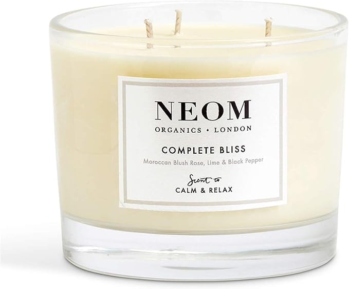 NEOM- Complete Bliss Scented Candle, 3 Wick | Blush Rose, Lime & Black Pepper | Essential Oil Aromatherapy Candle | Scent to De-Stress