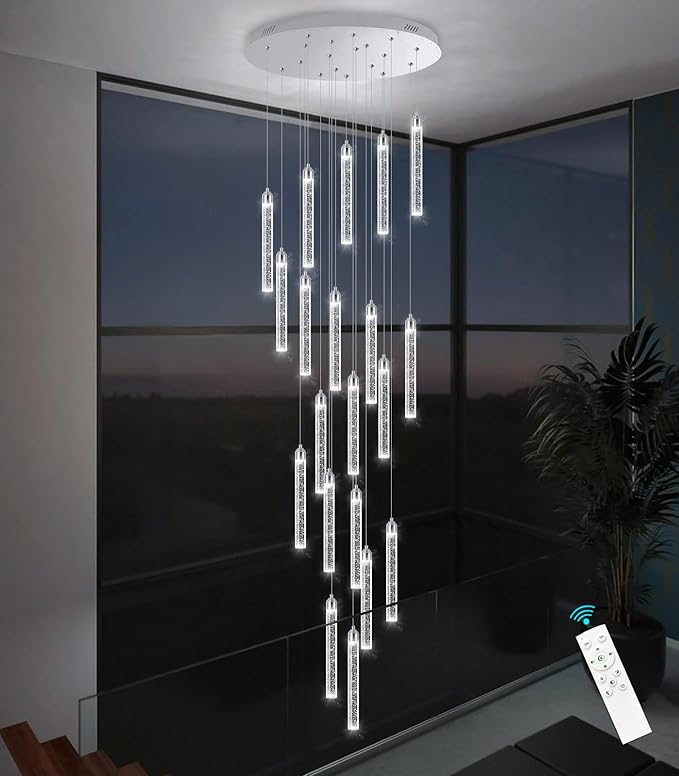 20-Lights Chandelier LED Dimmable Chandeliers for Entryway Flush Mount Ceiling Pendant Light Fixture Crystal Chandeliers for Living Room Chrome Finished Lighting Modern 156in High Ceiling Chandelier
