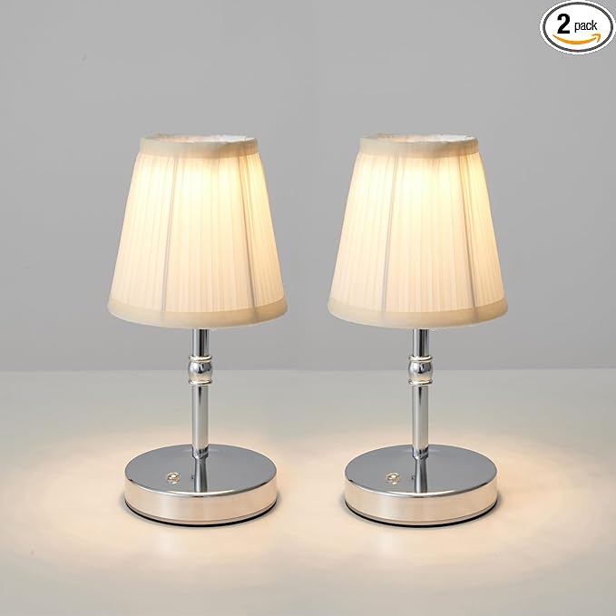 3000 mah Battery lamp,5W LED Small Touch Lamps,3 Color Temperature Dimmable Rechargeable Lamp,Cordless Lamp for Kitchen,Mini Lamps for Small Spaces (Chrome,2 Pack)