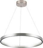 Modern Led Pendant Light,1 Ring Modern Circular Chandelier Dimmable Hanging Pendant Lighting for Living Room Dining Room Kitchen Island Foyer Office, 3000-6000K Brush Nickel