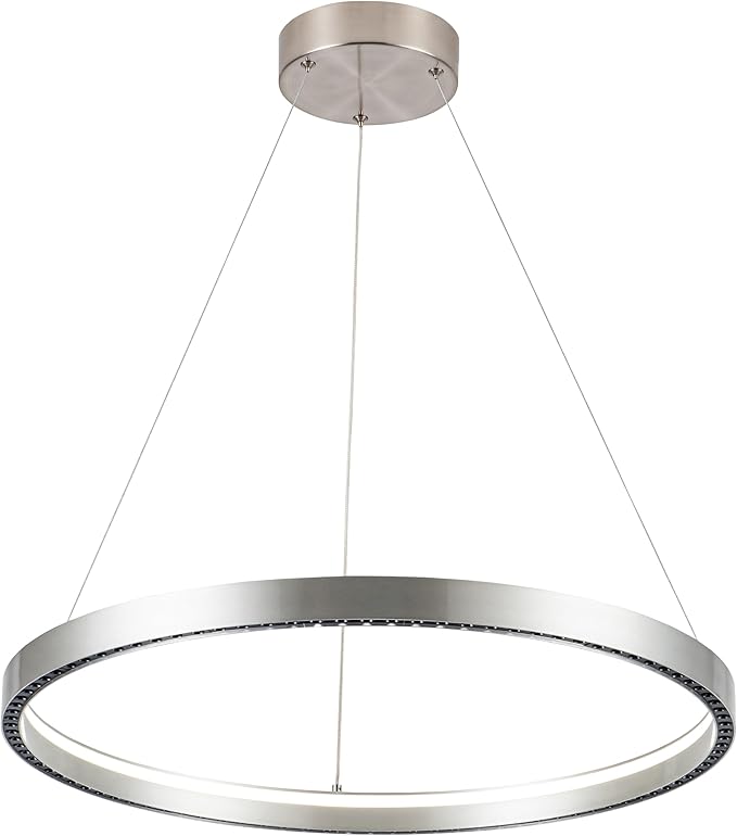 Modern Led Pendant Light,1 Ring Modern Circular Chandelier Dimmable Hanging Pendant Lighting for Living Room Dining Room Kitchen Island Foyer Office, 3000-6000K Brush Nickel