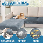 H.VERSAILTEX Velvet Stretch Sectional Couch Covers 3 Pieces Sofa Seat Cushion Covers L Shape Separate Cushion Couch Chaise Cover for Both Left/Right Couch (Large Sofa 2 Seater + 1 Chaise, Stone Blue)