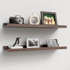 23.6 Inches Long Floating Shelves Wall Mounted, 2 Set Farmhouse Wall Shelf for Bedroom, Nursery Book Shelf with Lip, Picture Ledge Shelf for Wall Decor Living Room Bathroom Kitchen- Walnut
