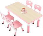 FUNLIO Kids Table and 4 Chairs Set for Ages 3-8, Height Adjustable Toddler Table and Chair Set, Easy to Wipe Arts & Crafts Table, for Classrooms/Daycares/Homes, CPC & CE Approved (5 pcs Set) - Pink