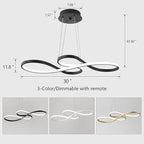 Q&S Modern LED Chandelier,Black Dining Room Chandeliers with Remote Dimmable Light Fixture for Living Room Bar Game Room Restaurant Hotel Office L30 in