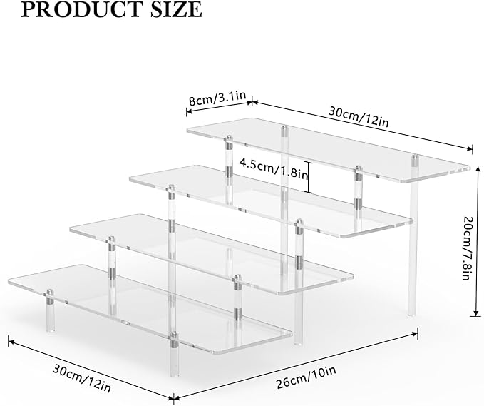 Acrylic Display Riser Stand Shelf Clear 4 Tier Cupcake Stand Perfume Display Holder Figures Desktop Decoration Organizer Showcase Toys Retail Display Rack Candy Dessert Buffet 4 Steps Collection (3 PACKS)