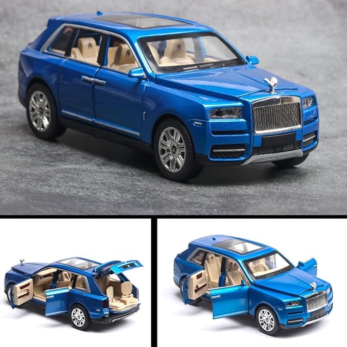 EROCK Exquisite Car Model 1/24 Rolls-Royce CULLINAN Model Car Toy, Zinc Alloy Pull Back Car Toy with Sound and Light for Kids Boy Girl Birthday Gift Children's Day Gift (Blue-CULLINAN)