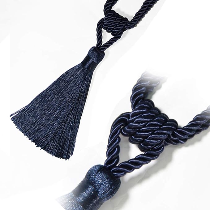 Fenghuangwu Curtain Tiebacks Tassel Tie-Backs, Rope Curtain tie Backs Handmade Curtain Holdbacks Made from Polyester (Navy, 4p)