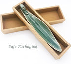 9" Length Incense Stick Holder with 3 Holes, White Porcelain Incense Tray Ash Cather for Spa, Meditation Room, Yoga, Home, Office (Green)