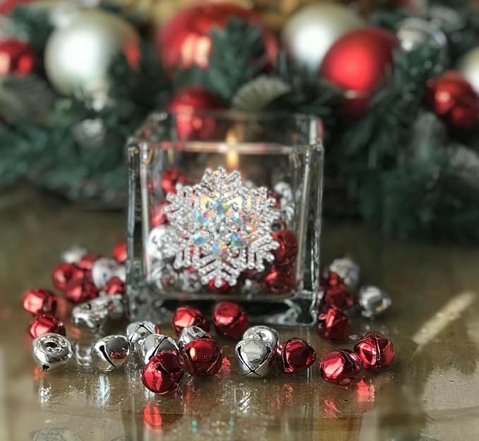 THE QUEENS' JEWELS Snowflake Jeweled 4x4 Candle Holder Vase - Unique Gift for Women, Birthday, Cute, Fun, Cocktail, Queen, Not Painted, Decorated, Bling, Bedazzled, Rhinestone
