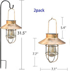 2 Pack Solar Lanterns, Outdoor Hanging Lights Metal with Shepherd Hook Warm White Edison Bulb Design for Garden and Birthday Gifts for Mom Grandma Wife ( Copper)