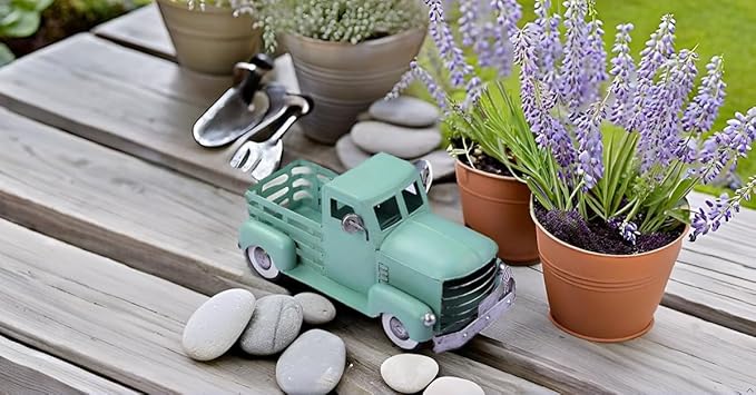 Metal Truck Decor,Farmhouse Truck Decor,Decorative Tabletop Storage & Pick-up Metal Truck Planter,12.5" x 5.75" x 6.25" inches (Green)