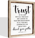 Christian Wall Signs, Rustic Home Decor, Church Room Decoration, Proverbs 3:5-6 Sign, Framed Wall Plaque Sign 15 * 11.5 inches, Trust in the Lord with All Thine Heart
