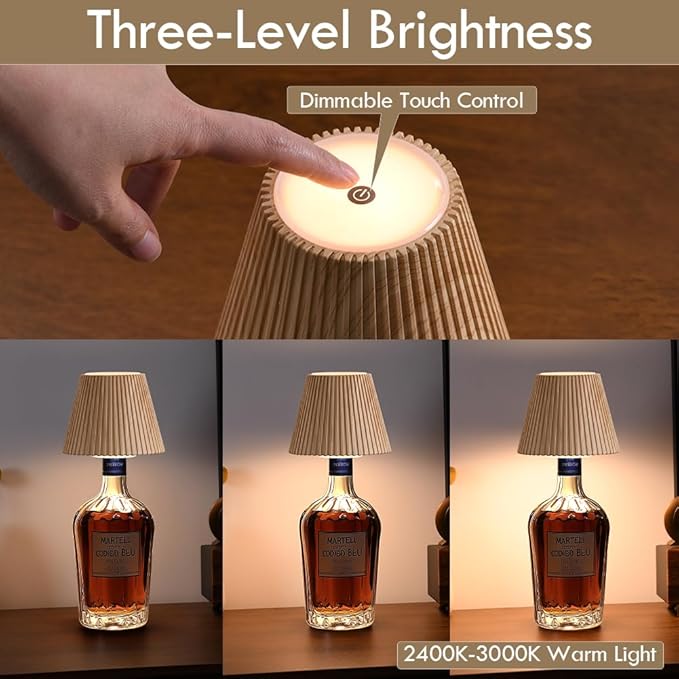 WILIT Wireless Lamp Shades for Liquor Bottle Lights, 3 Level Brightness Cordless Table Lamp, Table Top Decor for Living Room, Wine Lamp Touch Lamps for Nightstand, Housewarming Gifts New Home