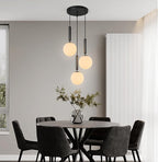 Modern Black Pendant Light Hanging Fixture Light for Kitchen Island Mid Century with Globe Pendant Light Milk White Glass Pendant Lighting for Living Room Bedroom Entryway (3 Lights)