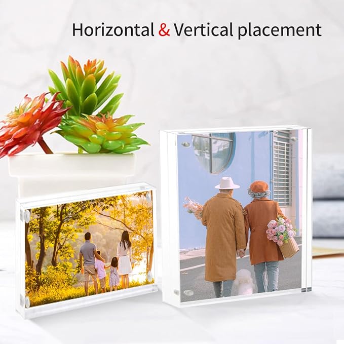 3 Pack Acrylic Picture Frames 5x7 Inch Free Standing, Clear Crystal 5'' x 7'' Picture Frame, Office Desktop Magnetic 5x7 Lucite Photo Frame for Specimens, Tickets, Stamps, Pictures Display