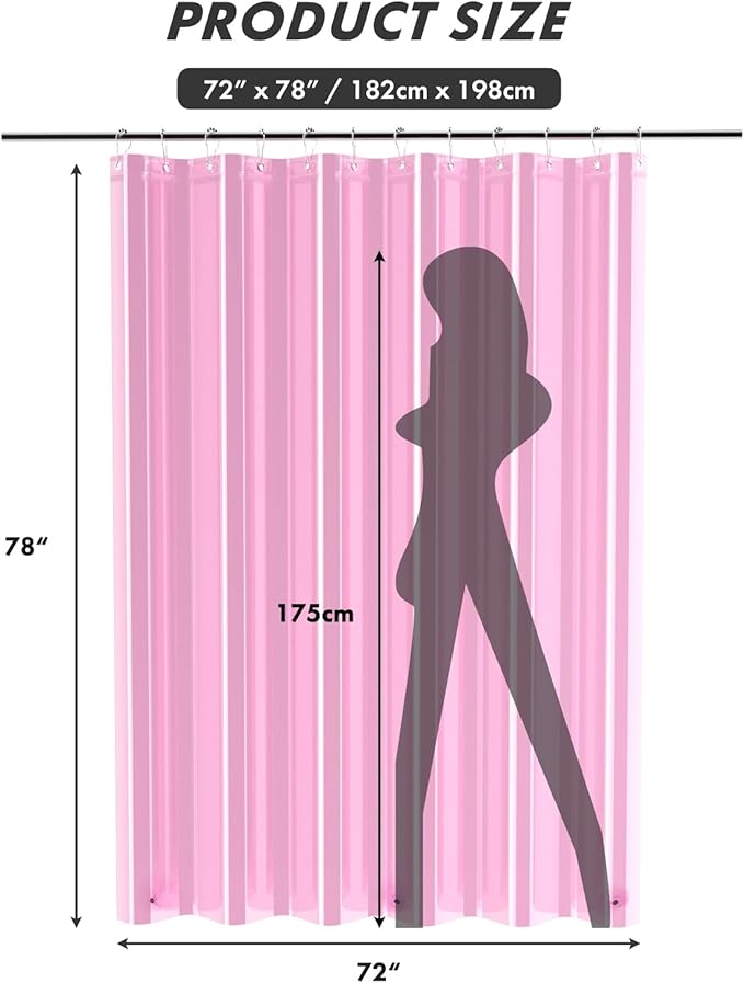 AmazerBath 72x78 Long Shower Curtain Liner, Clear Pink Plastic Shower Curtain Liner, Waterproof PEVA Shower Liner, Cute Lightweight Shower Curtains for Bathroom with 3 Magnets & 12 Rustproof Grommets