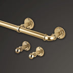 MODE Industrial Room Darkening Collection 1 1/8" Diameter Industrial Curtain Rod Set with Steel Wall Mounted Adjustable Curtain Rod, Blocks Light, Fits 72” to 144” Windows, Brushed Gold