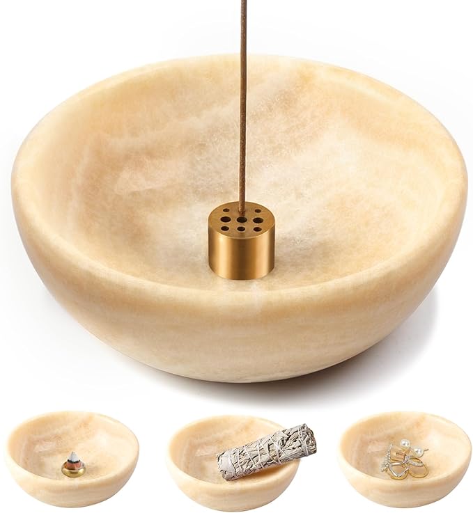 Koville Mexican Natural Onyx Incense Holder, Incense Holders for Sticks, Sturdy Incense Burner Ash Catcher, Ideal for Meditation, Relaxing, Easy to Clean(Mexico Onyx)