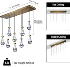 Raindrop 9-Light Chandeliers for Dining Room Gold Dining Room Lights Fixture Over Table, Brass Pendant Lights Kitchen Island, Adjustable Rope Teardrop Hanging Lamp Ceiling for Living Room