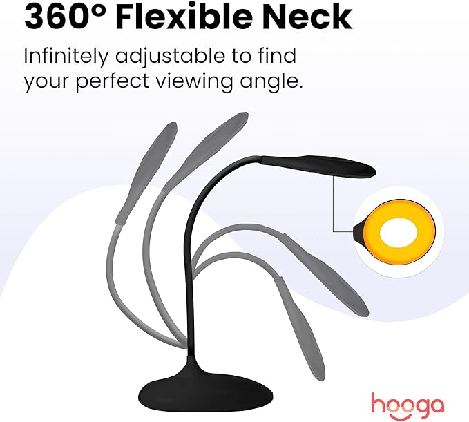 hooga Desk Lamp, Blue Light Blocking, 3 Modes: Amber 1600K, Red, Full-Spectrum 4000K, Dimmable, Rechargeable, Eye Strain Relief, Circadian Friendly