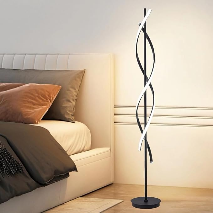 NKU Spiral Floor Lamp for Living Room Modern LED Floor Light with Remote Dimmable Control Sleek Spiral Design Corner Lamp for Bedroom, and Office Lighting Tall Standing Floor Lamp Black 63 inch