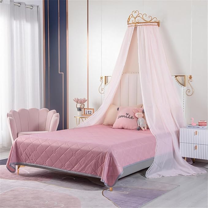 Lotus Karen Princess Bed Curtains Canopy, Cute Lace Mosquito Net with Metal Crown for Girls Kids Toddlers Crib Bedroom Decoration