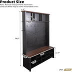 Ball & Cast 4-in-1 Hall Tree with 6 Hooks,Walnut Entryway Bench with Adjustable Shelves,Rustic Shoe Organizer with 16 Open Compartments,for Mudroom,Living Room,Hallway,Black