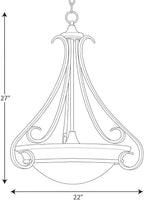 Torino Collection 3-Light Etched Glass Transitional Inverted Pendant Light Brushed Nickel