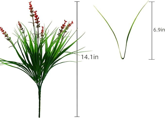 alyptus Artificial Flowers Outdoor 12 Bundles Fake Plants Outside Red Flower Grass Faux Greenery Spring Summer Wildflower Decoration for Outdoors Yard Front Porch Planter Decor (Red Flowers)